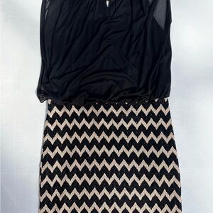 Black & Cream Chevron Mini Dress - Women's Elegant Party Dress